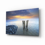 Sea Landscape glass wall art displayed above a console in a designer interior