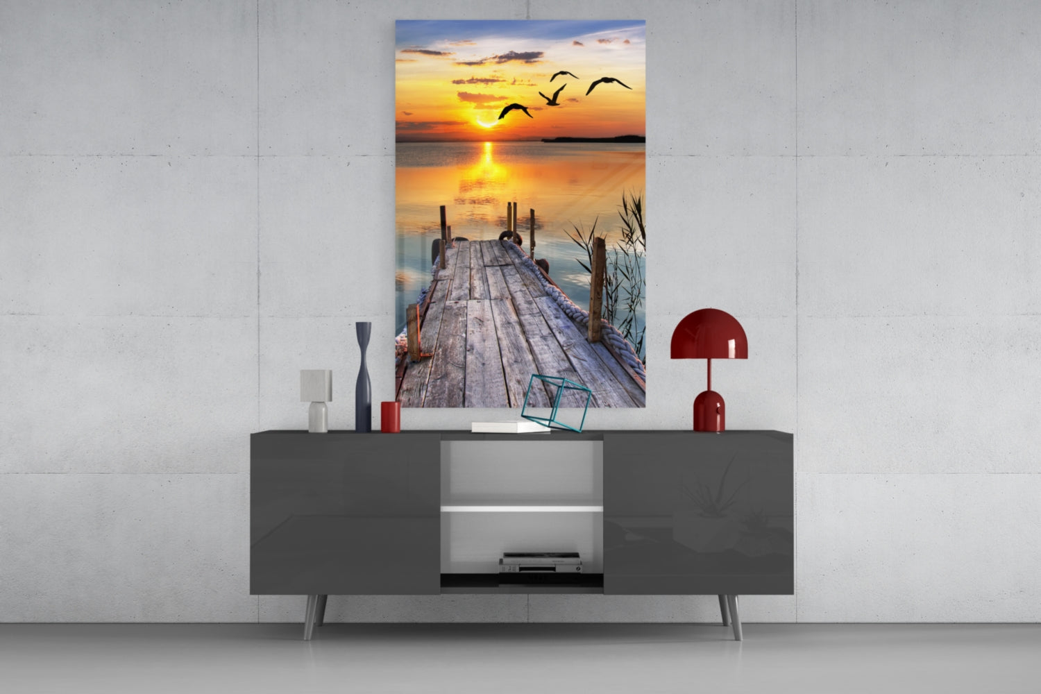 Sunset on the Dock Glass Wall Art.