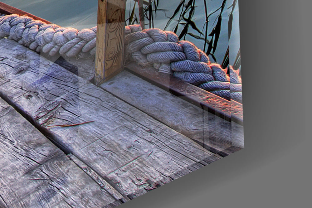 Sunset on the Dock artwork anchoring a cabin-inspired living room