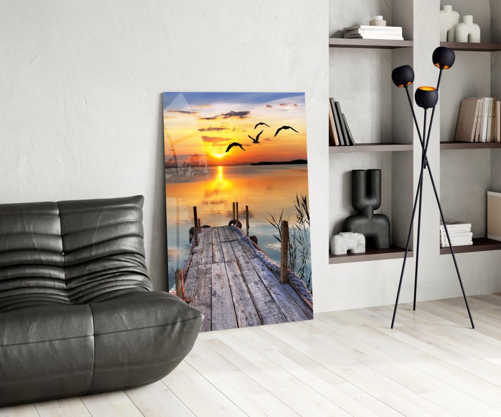 Sunset on the Dock panel adding retreat mood to a dining area