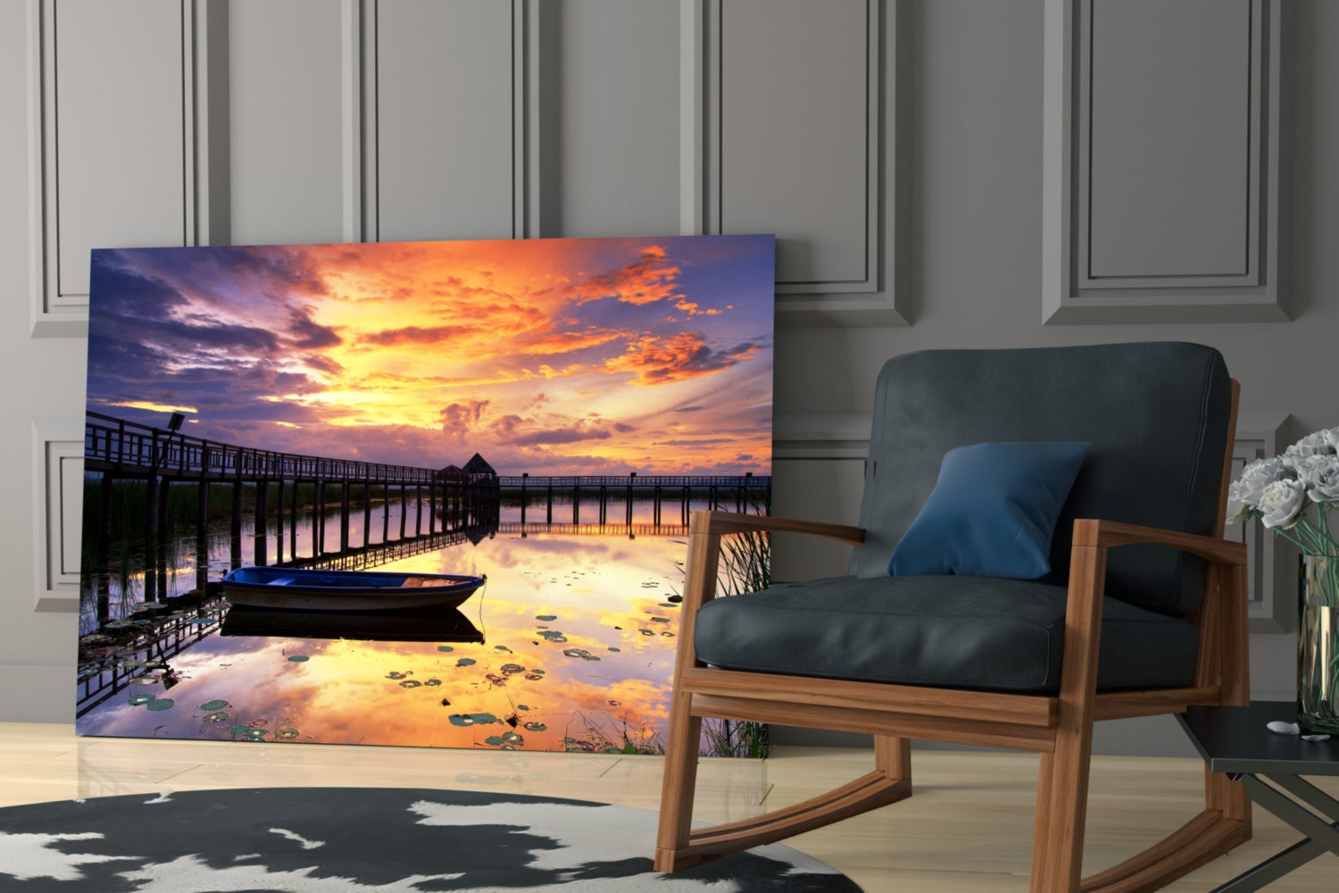 Sunset on the Dock Glass Wall Art.
