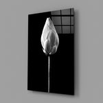 Monochrome lotus bud panel bringing serene calm to a contemporary living space