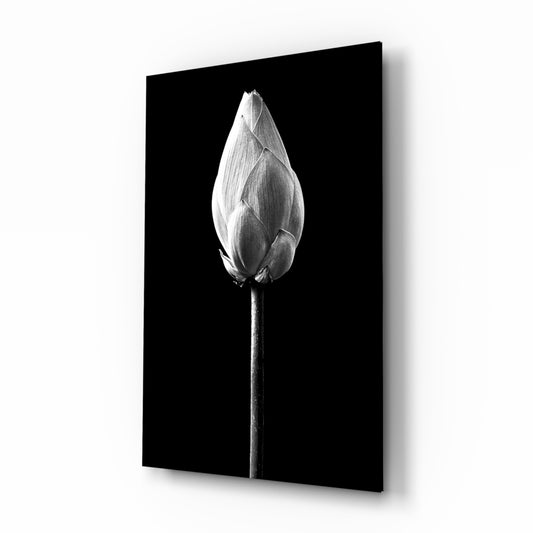 Flower glass wall art displayed above a console in a designer interior