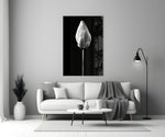 Close-up detail of the lotus petals in black-and-white tones