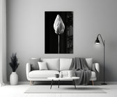 Close-up detail of the lotus petals in black-and-white tones