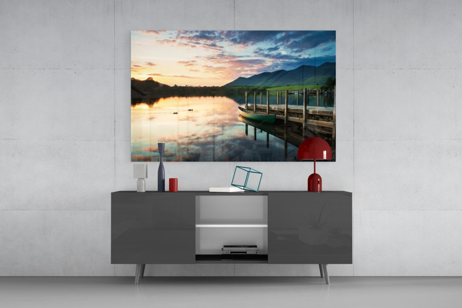 Lake Landscape Glass Wall Art.