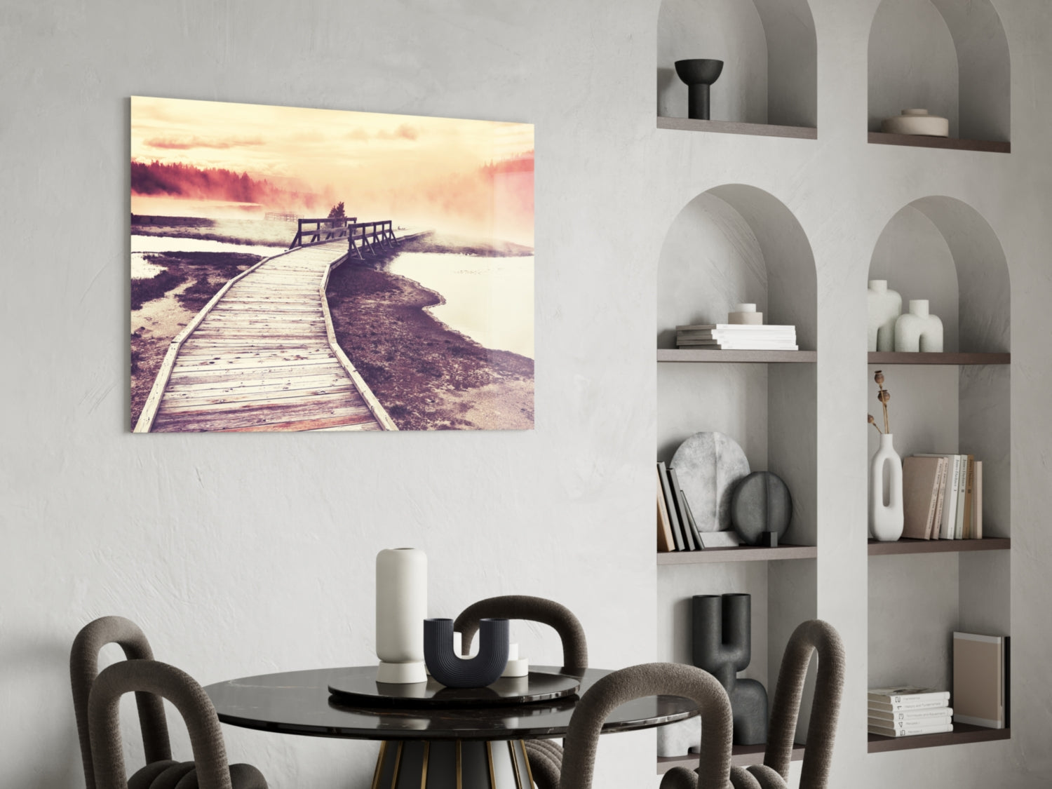 Dock in the Fog Glass Wall Art.