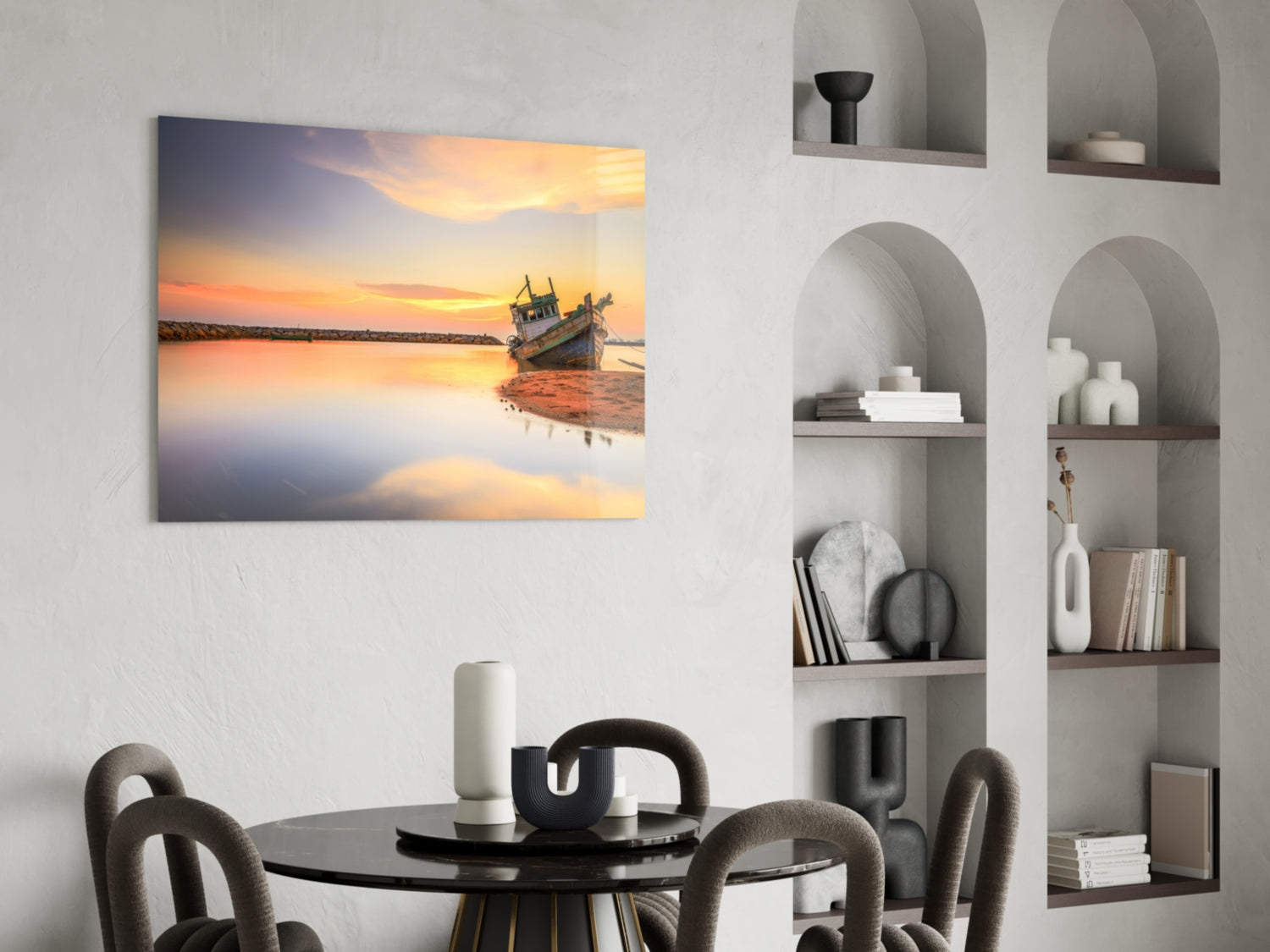 Ship On The Beach Glass Wall Art.