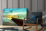 Kayak on the Beach and Sunset glass print enhancing a hallway with destination pulse