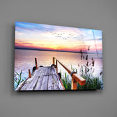 Pastel lake-dock panel bringing twilight mood to a contemporary living space