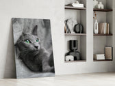 Cat glass print enhancing a family room with tender presence