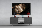 Leopard panel catching low light to reveal its rosette pattern