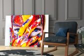 Woman Portrait glass print enhancing a hallway with chromatic energy