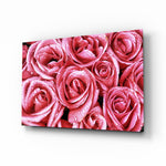 Pink Rose glass wall art displayed above a console in a designer interior