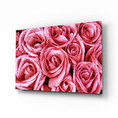 Pink Rose glass wall art displayed above a console in a designer interior