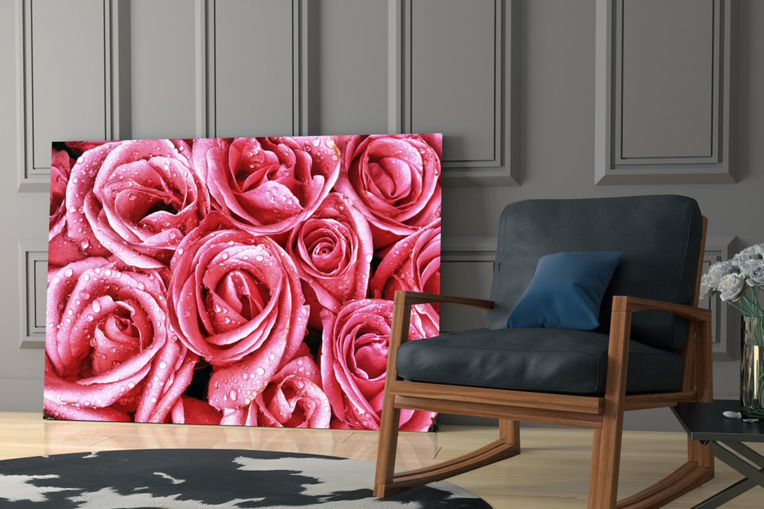 Pink Rose Glass Wall Art.