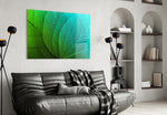 Green Leaf glass wall art styled in a sunroom with garden mood