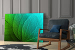 Green Leaf glass print enhancing a hallway with leaf-pattern energy