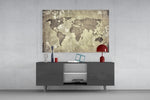 World Map panel catching soft light to reveal its parchment grain