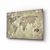 World Map glass wall art displayed above a console in a designer interior