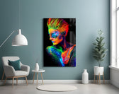Woman Portrait glass wall art styled in a creative studio
