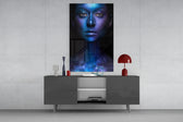 Woman Portrait panel catching low light to reveal its silver sparkle