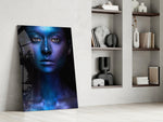 Woman Portrait glass print enhancing a dressing area with editorial mood