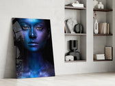 Woman Portrait glass print enhancing a dressing area with editorial mood