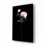 Flower glass wall art displayed above a console in a designer interior