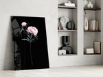 Flower glass print enhancing a reading nook with floral warmth