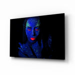 Woman Portrait glass wall art displayed above a console in a designer interior