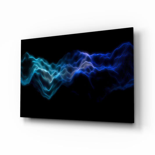 Rhythmic Fog glass wall art displayed above a console in a designer interior