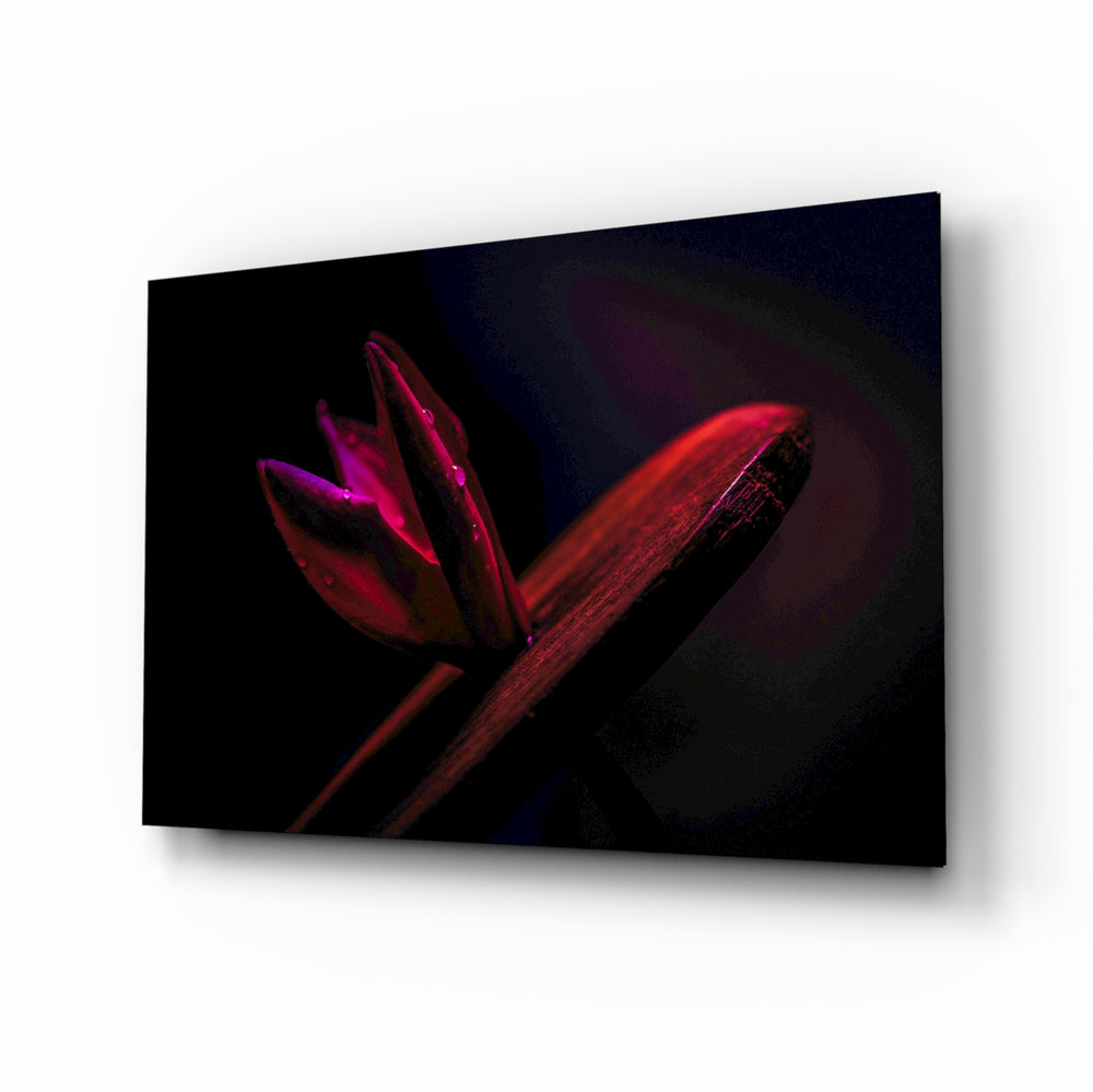 Red Leaf glass wall art displayed above a console in a designer interior