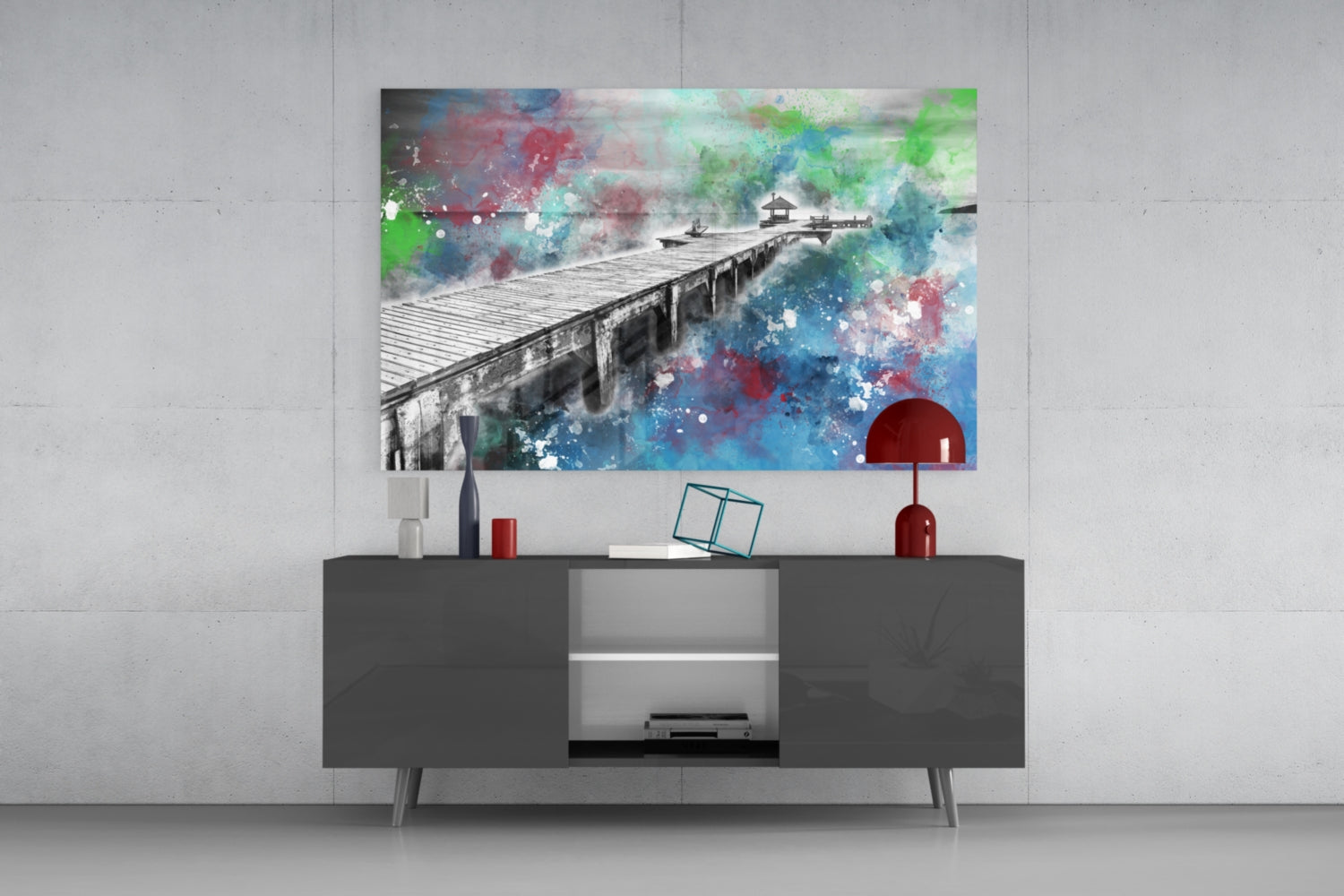 Illustration Dock Glass Wall Art.