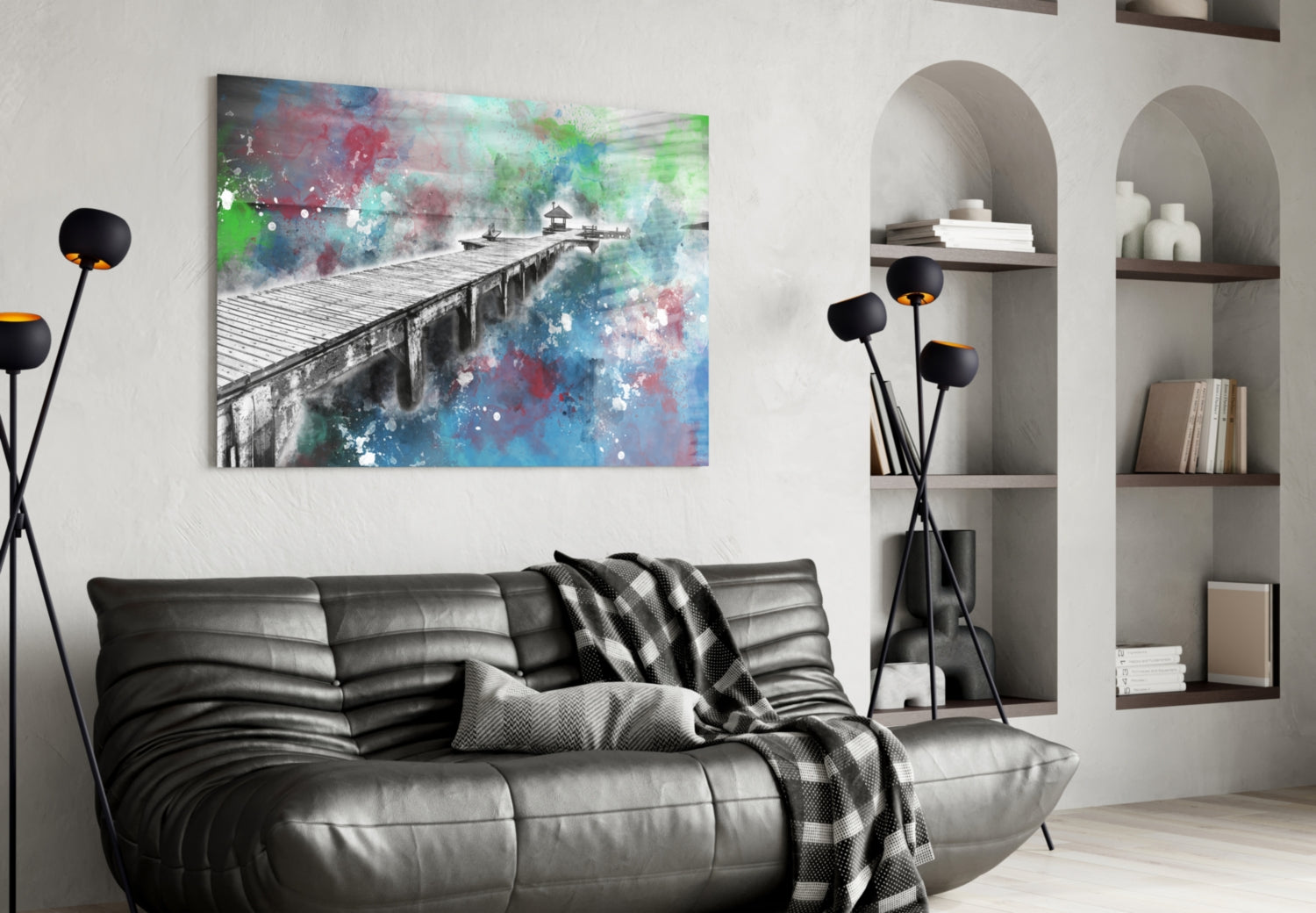 Illustration Dock Glass Wall Art.