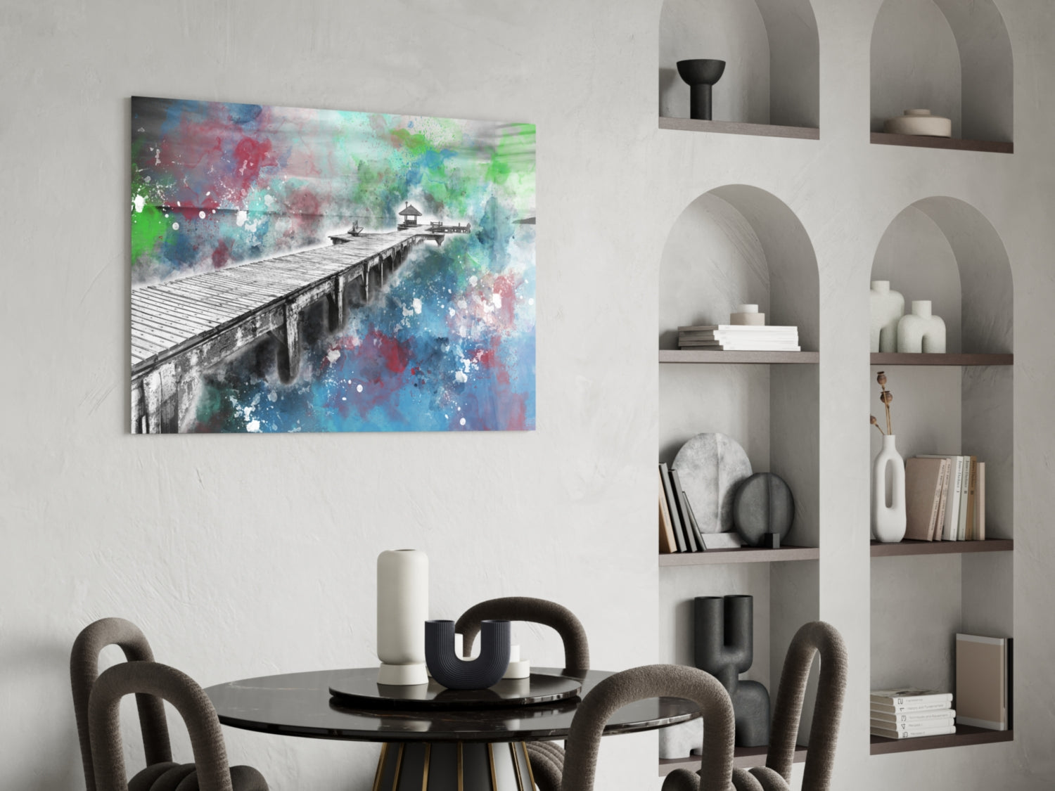 Illustration Dock Glass Wall Art.