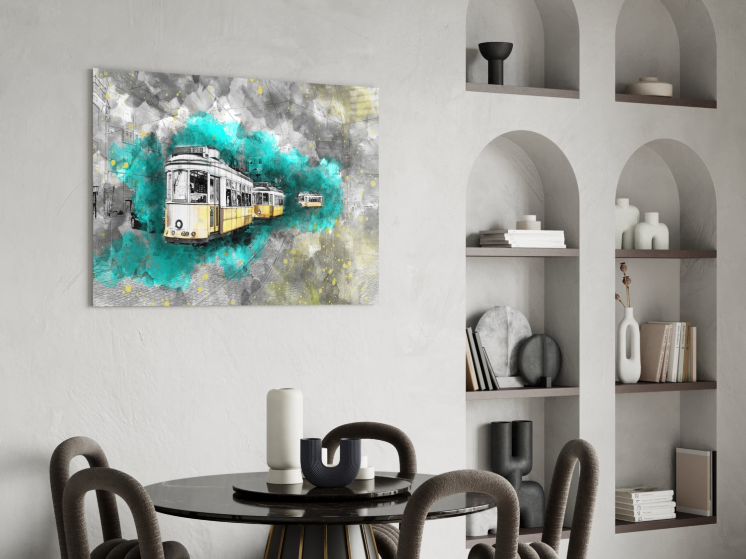 Illustration Tram Glass Wall Art.