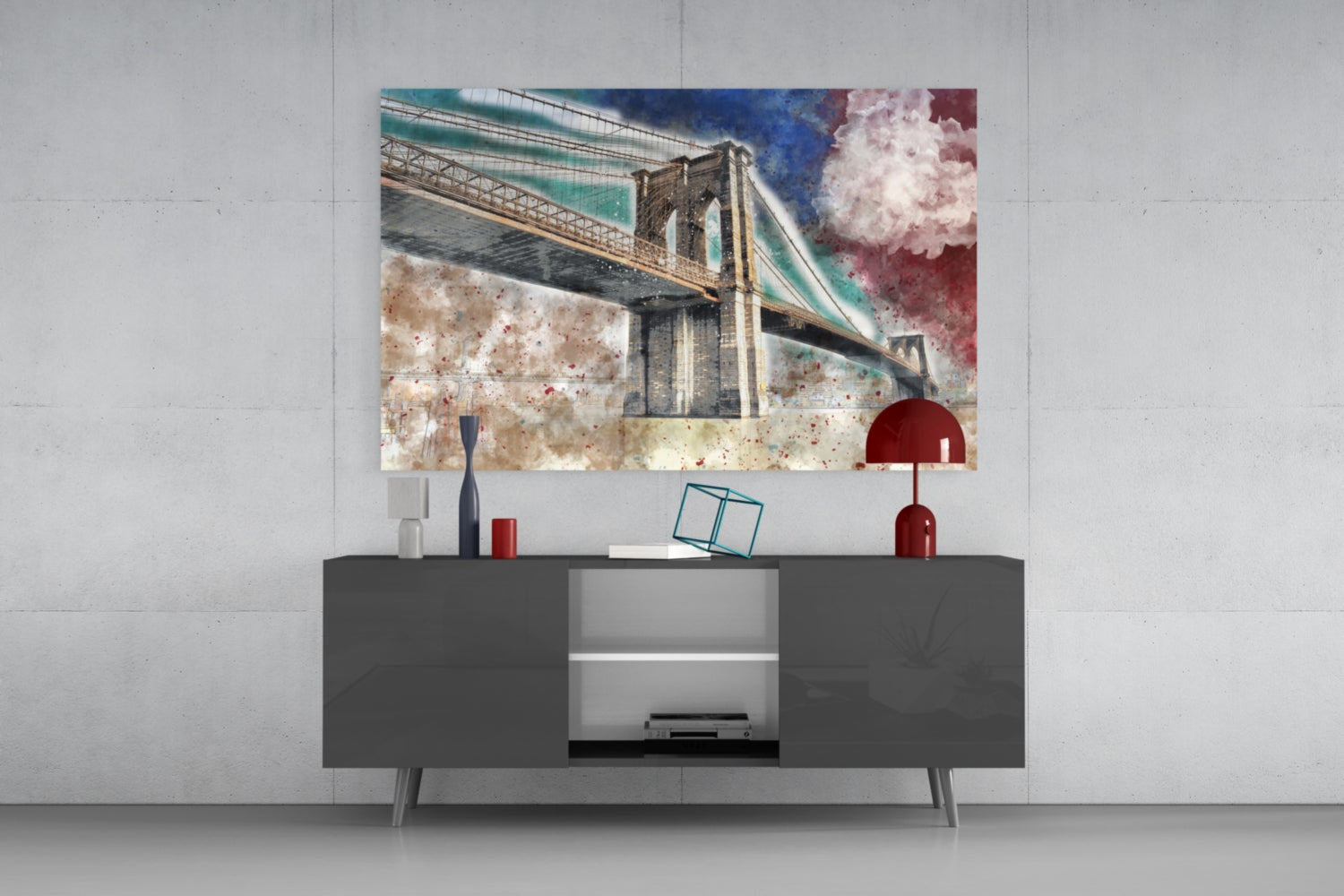 Illustration bridge Glass Wall Art.
