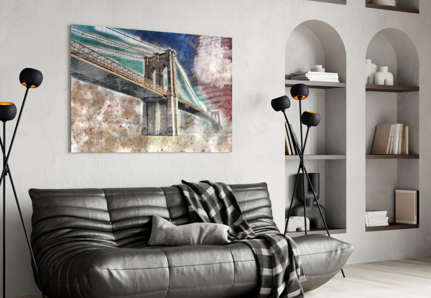 Illustration bridge Glass Wall Art.