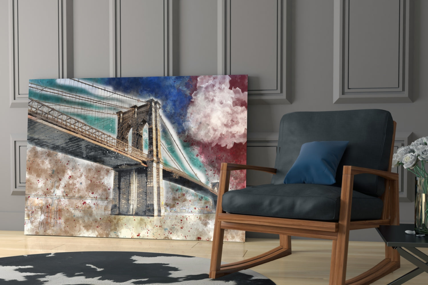 Illustration bridge Glass Wall Art.