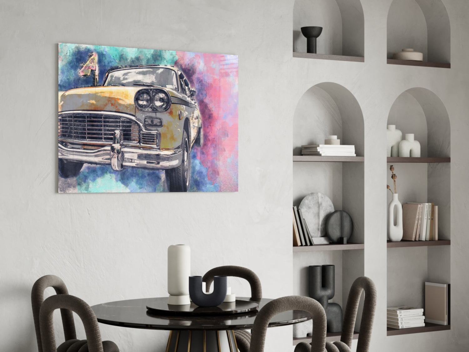 Illustration Taxi Glass Wall Art.