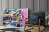 Illustration Taxi glass print enhancing a hallway with vintage drama