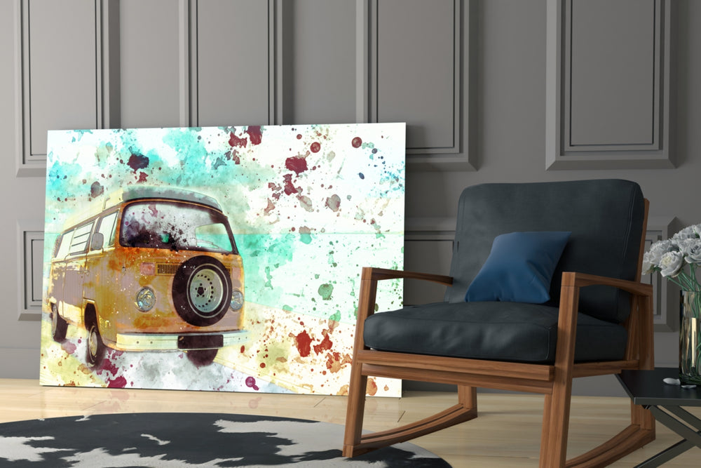 Illustration Vosvos glass print enhancing a hallway with vintage drama