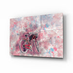 Illustration Bicycle glass wall art displayed above a console in a designer interior