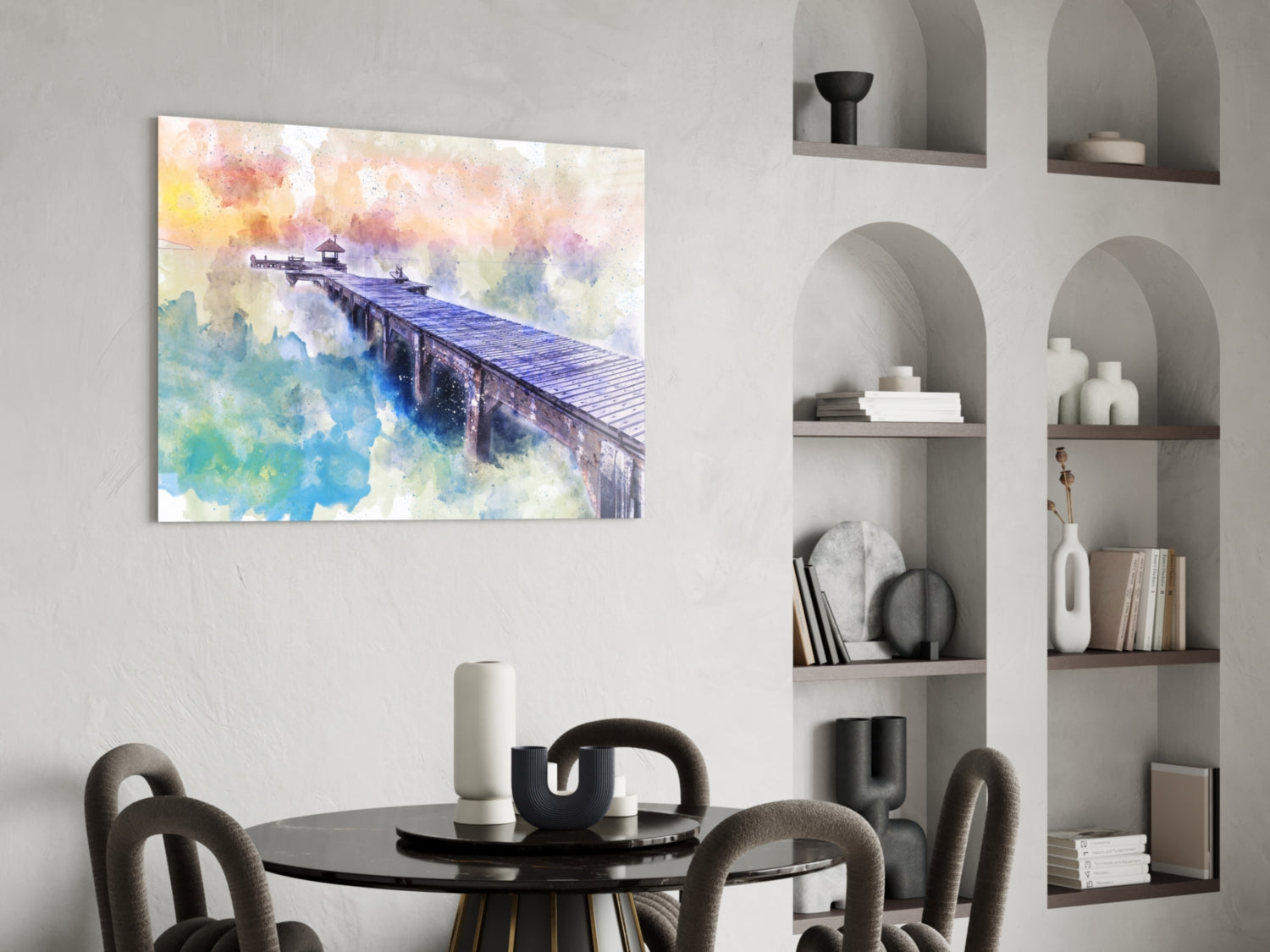 Illustration Dock Glass Wall Art.