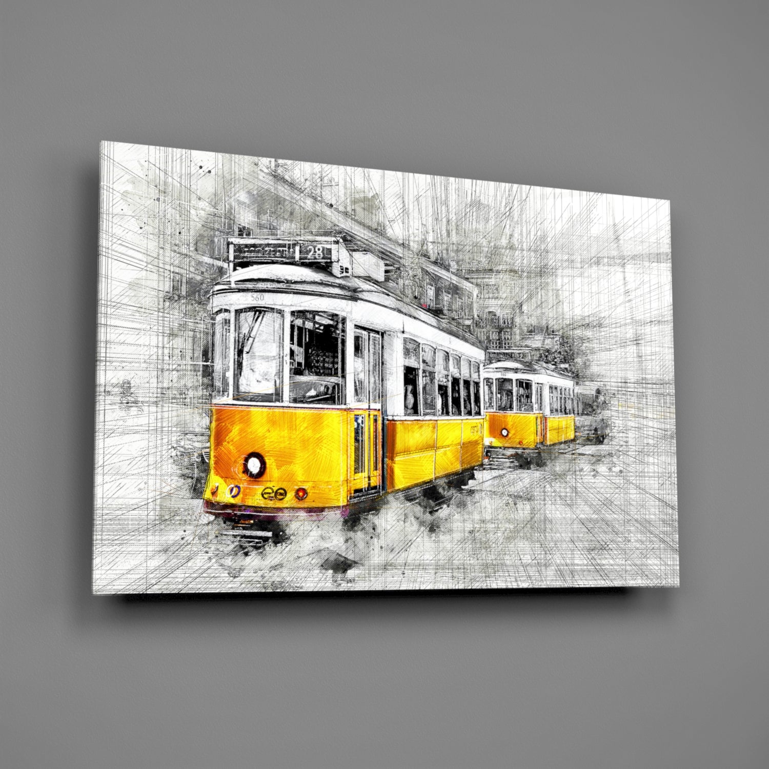 Yellow Tram Basel Glass Wall Art.