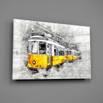 Yellow tram panel bringing cosmopolitan warmth to a contemporary living space