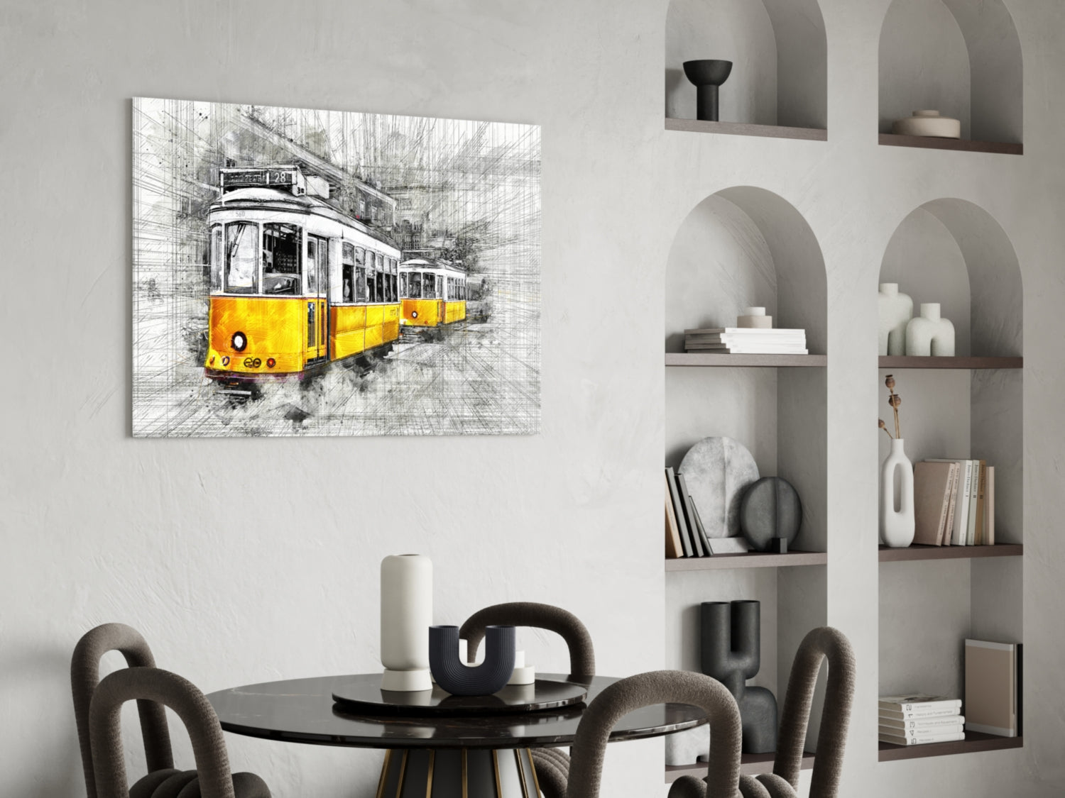 Yellow Tram Basel Glass Wall Art.