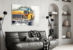 Classic Chevrolet glass wall art styled in a creative studio