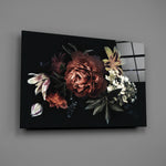 Dark bouquet panel bringing old-master mood to a contemporary living space